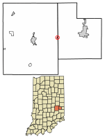 Location of Glenwood in Fayette County and Rush County, Indiana.