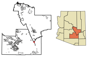 Location of Winkelman in Gila County and Pinal County, Arizona