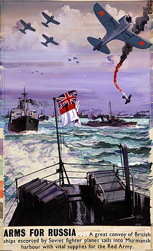 INF3-130 War Effort Arms for Russia - a great convoy sails into Murmansk Artist Blake