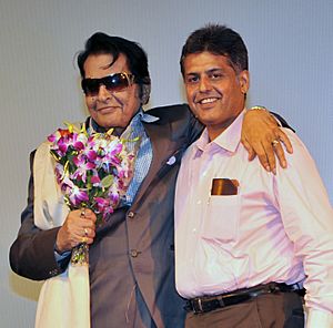 Manish Tewari felicitated the veteran film actor cum film maker Shri Manoj Kumar, at the inauguration of the Indian Panorama, during the 44th International Film Festival of India (IFFI-2013), in Panaji, Goa
