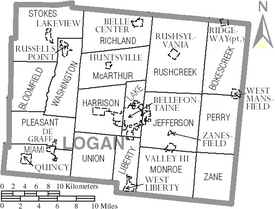 Map of Logan County Ohio With Municipal and Township Labels
