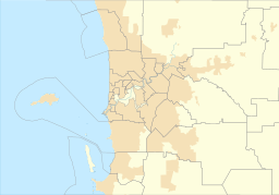 A map of Perth, Australia, with a mark indicating the location of Thomsons Lake