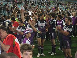 Players of Melbourne Storm after the 2007 NRL grand final