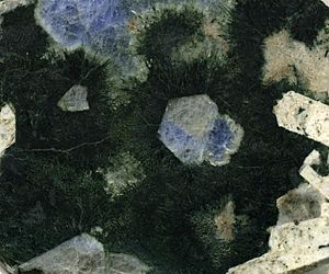 Sodalite-aegirine-albite pegmatite, Ice River Complex BC